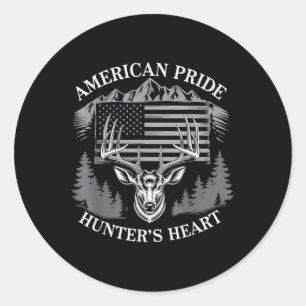 American Pride Hunters Heart Deer Hunting Usa Flag Classic Round Sticker