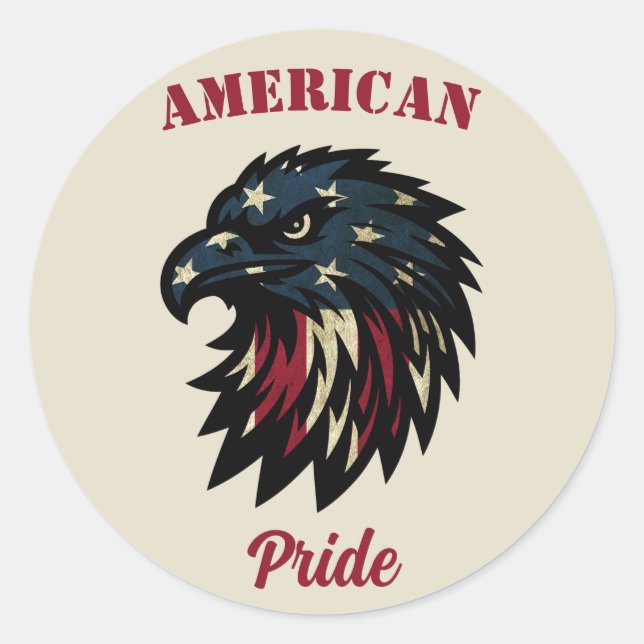 American Pride, Patriotic Red White Blue Eagle Classic Round Sticker (Front)