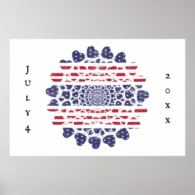 American Psychedelic Patriotic Hearts Tie Dye Poster (Front)