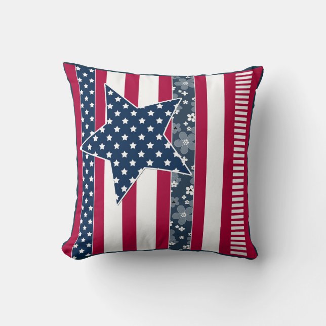 American ptriot traditional flag colours red navy  cushion (Front)
