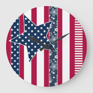 American ptriot traditional flag colours red navy  large clock
