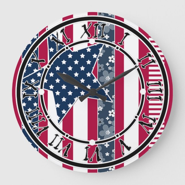 American ptriot traditional flag colours red navy  large clock (Front)