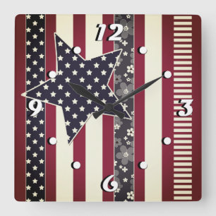 American ptriot traditional flag colours red navy  square wall clock