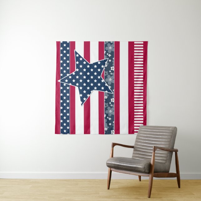 American ptriot traditional flag colours red navy  tapestry (In Situ)