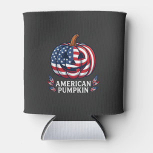 American Pumpkin Halloween Usa Flag Stars Stripes Can Cooler