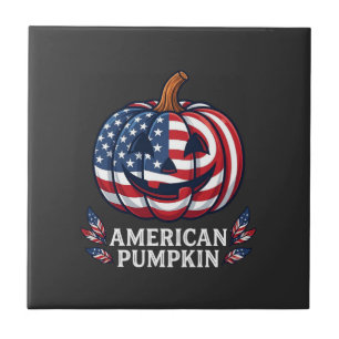American Pumpkin Halloween Usa Flag Stars Stripes Ceramic Tile
