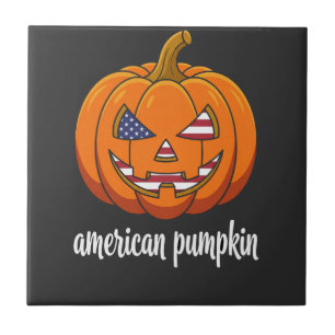 American Pumpkin Patriotic Halloween Jack O Lanter Ceramic Tile