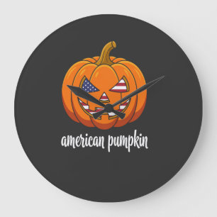 American Pumpkin Patriotic Halloween Jack O Lanter Large Clock