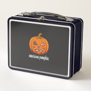 American Pumpkin Patriotic Halloween Jack O Lanter Metal Lunch Box