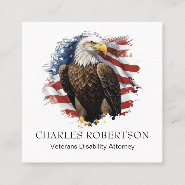 *~* American QR Flag Bald Eagle AP16 Square Business Card (Front)