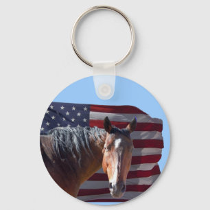 American Quarter Horse and Flag - Patriotic Key Ring