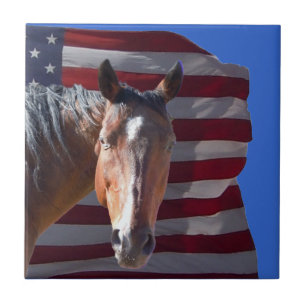 American Quarter Horse and Flag - Patriotic Tile