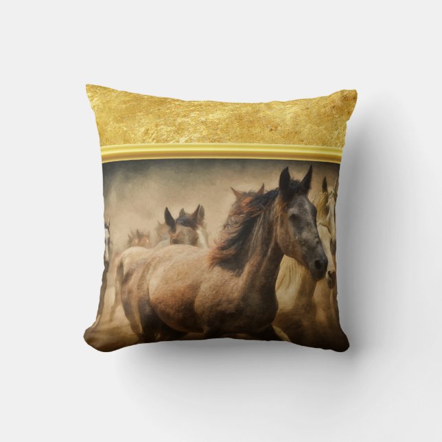 American Quarter Horse with a gold foil design Cushion (Front)