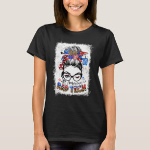 American Rad Tech Usa Flag Leopard Messy Bun 4th O T-Shirt