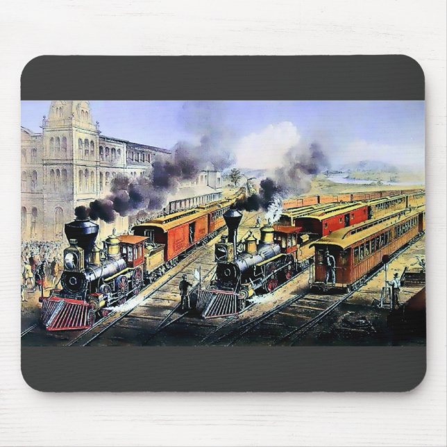 American railroad steam engine trains mouse pad (Front)