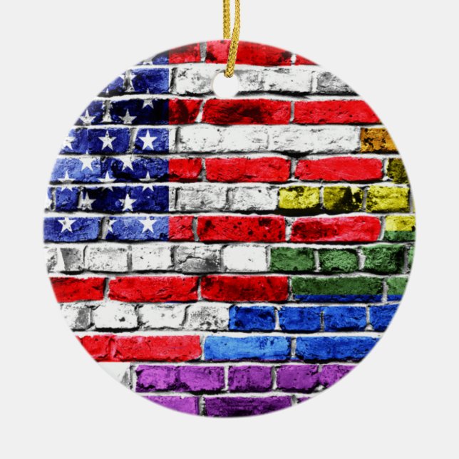 American Rainbow Flag Ceramic Tree Decoration (Front)