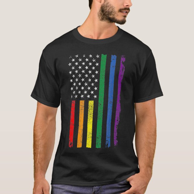 American Rainbow Flag LGBT Pride Tshirt  (Front)