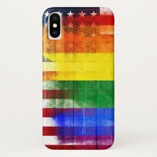 American Rainbow Flag   Wood Grain & Paintstrokes iPhone X Case