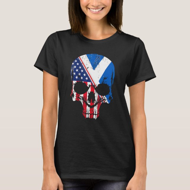 American Raised With Scottish Roots Skull Idea & U T-Shirt (Front)