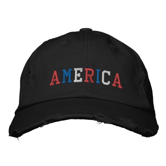 American Red Blue White  Embroidered Hat (Front)