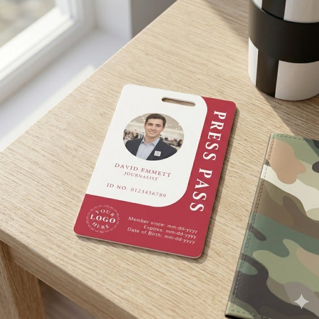 American Red Media Pass with Photo and QR Code ID Badge (American Red Media Pass with Photo and QR Code Badge)