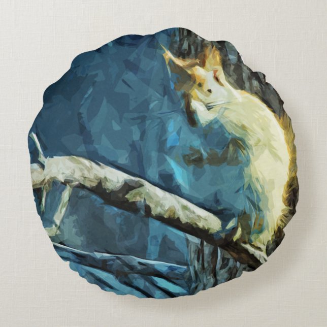 American Red Squirrel Abstract Impressionism Round Cushion (Back)