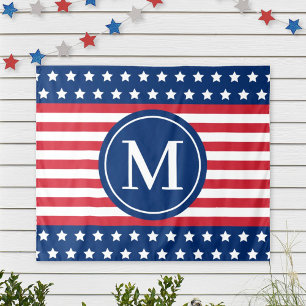 American Red White Blue Custom Monogram Initial Tapestry