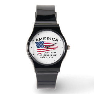 American Red White Blue Stripes Stars Flag Pattern Watch