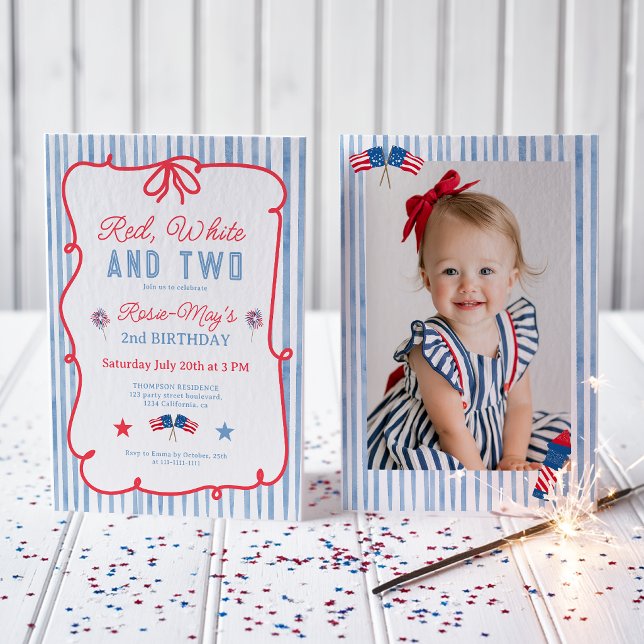 American Red White Two 2nd Birthday Invitation (American Red White Two 2nd Birthday Invitation)