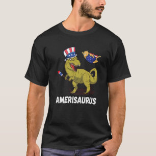 American Rex Dinosaur Cat 4th Of July Amerisaurus T-Shirt