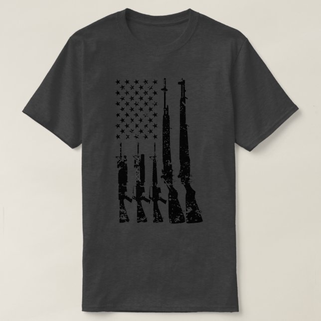 American Rifles Flag (Black Distressed)   (2)  T-Shirt (Design Front)