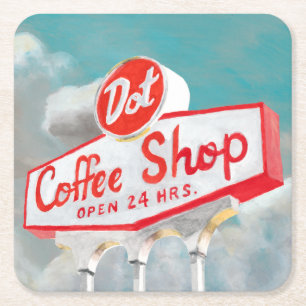 American Roadside Coffee Shop Sign Square Paper Coaster