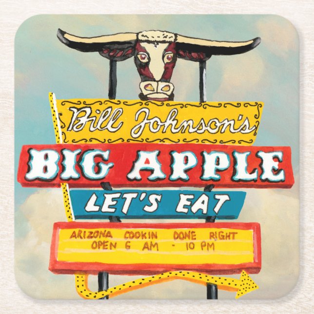 American Roadside | Restaurant Sign Square Paper Coaster (Front)