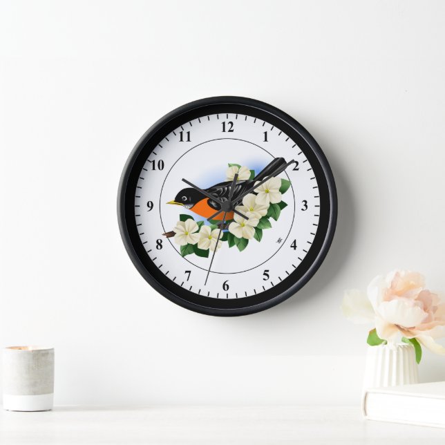 American Robin and Dogwood Flowers Clock (Home)