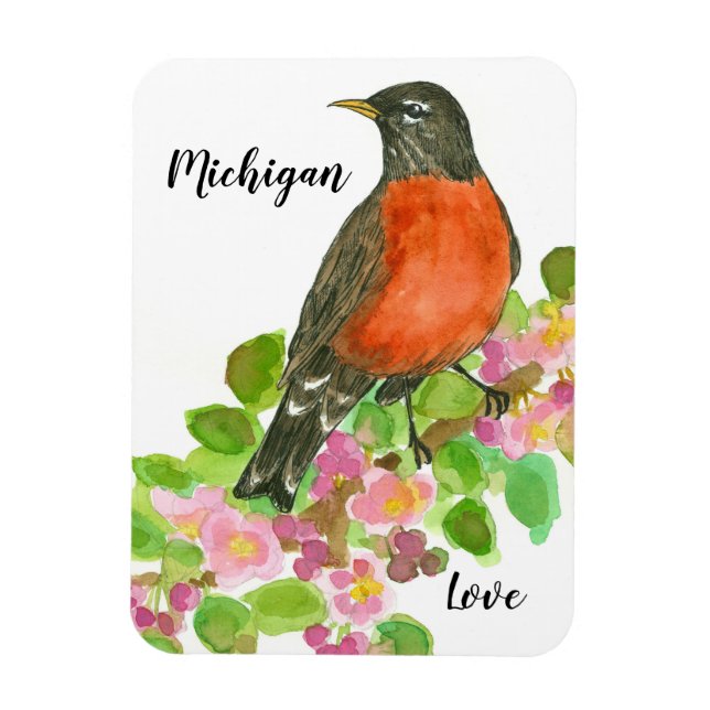 American Robin Apple Blossom Michigan Love Magnet (Vertical)