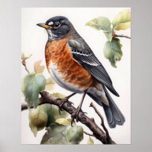 American Robin Bird Art Print Poster