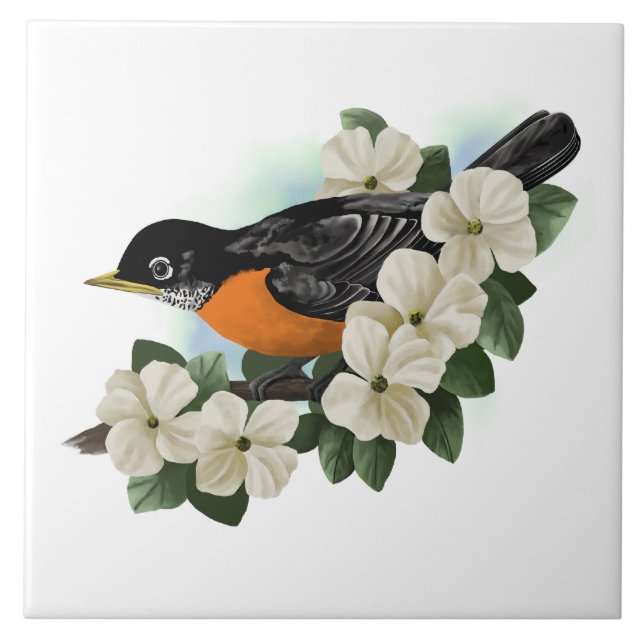 American Robin Bird Ceramic Tile (Front)