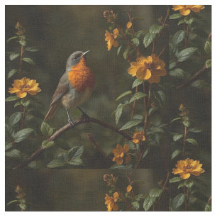 American Robin Bird  in a garden  Fabric