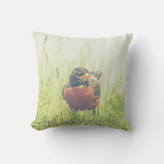American Robin Bird Outdoor Throw Pillow (Front)