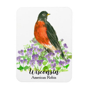 American Robin Bird Wood Violets Personalised Magnet