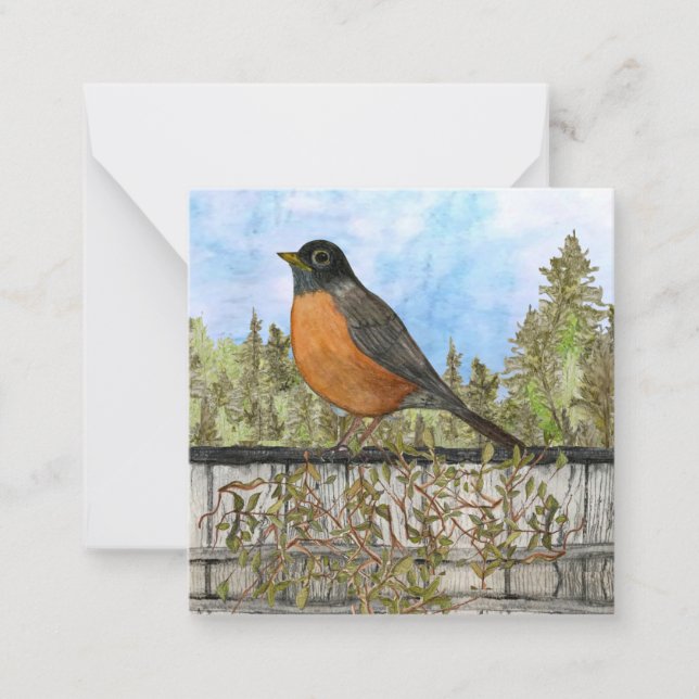 American Robin Blue Sky Blank Flat Note Card (Front)