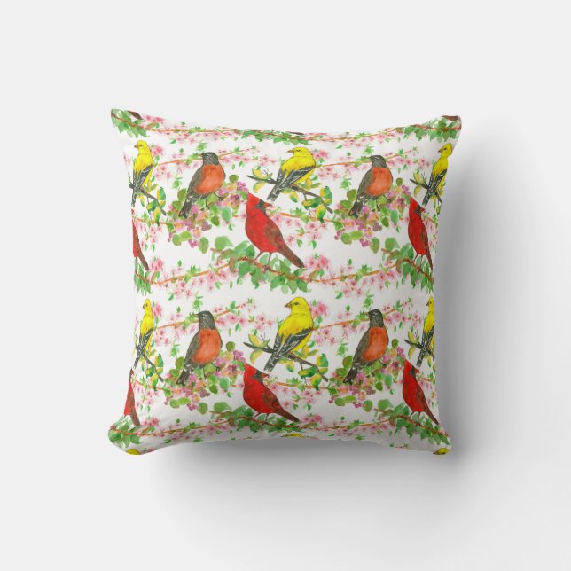 American Robin Cardinal Goldfinch Birds Cushion (Front)