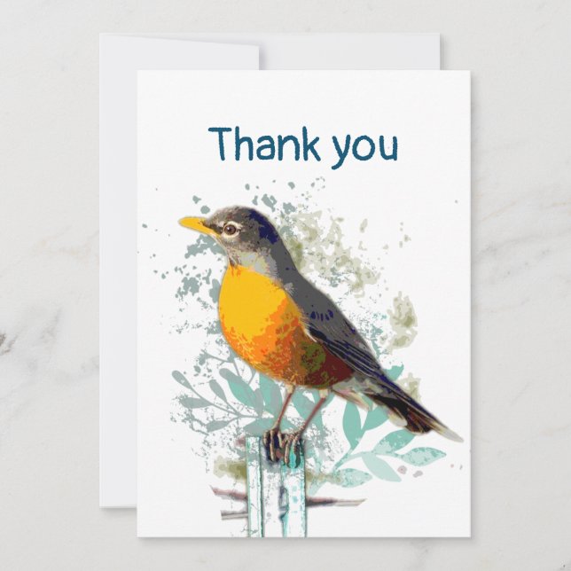American Robin Garden Bird Wildlife Thank you Card (Front)