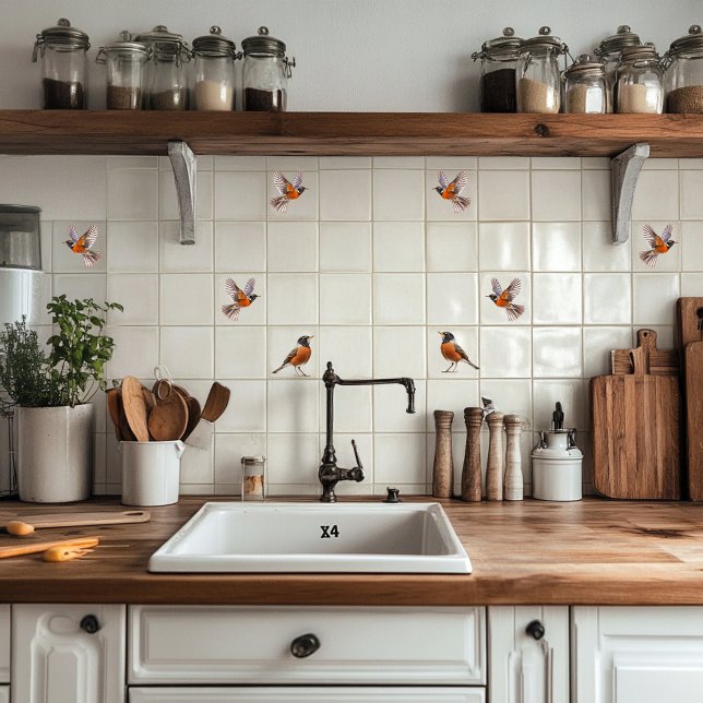 American Robin in flight  Ceramic Tile (Creator Uploaded)