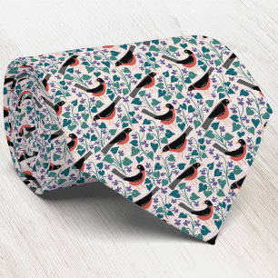 American Robin Violet Anemone Bird Flower Tie