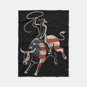 American Rodeo Bull Rider Usa Flag Patriotic Weste Fleece Blanket
