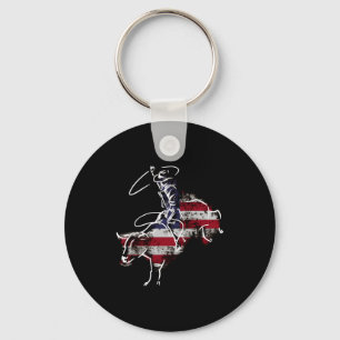 American rodeo bull riding retro grunge usa key ring