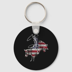 American Rodeo Bull Riding Retro Grunge Usa Vintag Key Ring