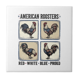 American Roosters Vintage Patriotic Shirt Design_1 Ceramic Tile