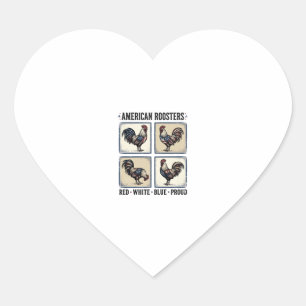 American Roosters Vintage Patriotic Shirt Design_1 Heart Sticker